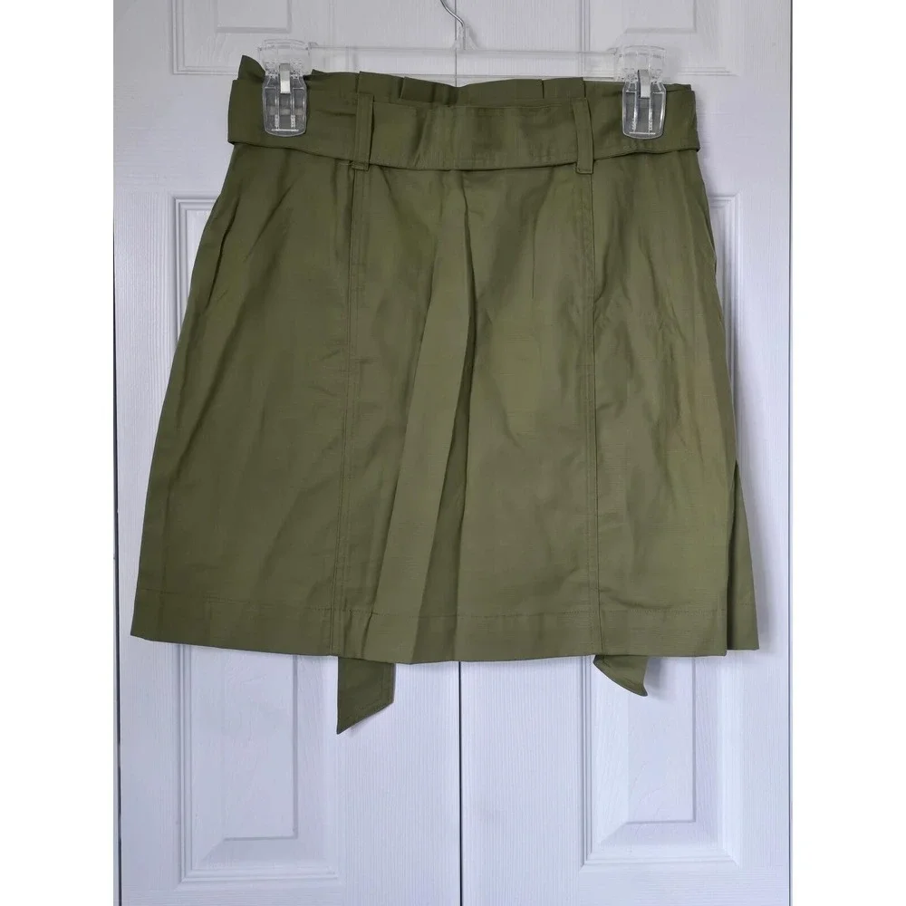 LOFT Outlet Olive Green Button Front‎ Paperbag Mini Skirt with Belt Size 6 NEW